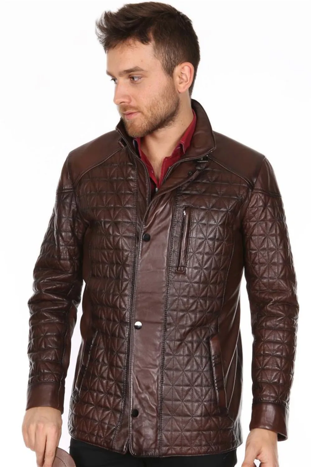 

genuine leather men's jacket sport model original lambskin brown colour furless softy 2022 trend appearance made in turkey e-147