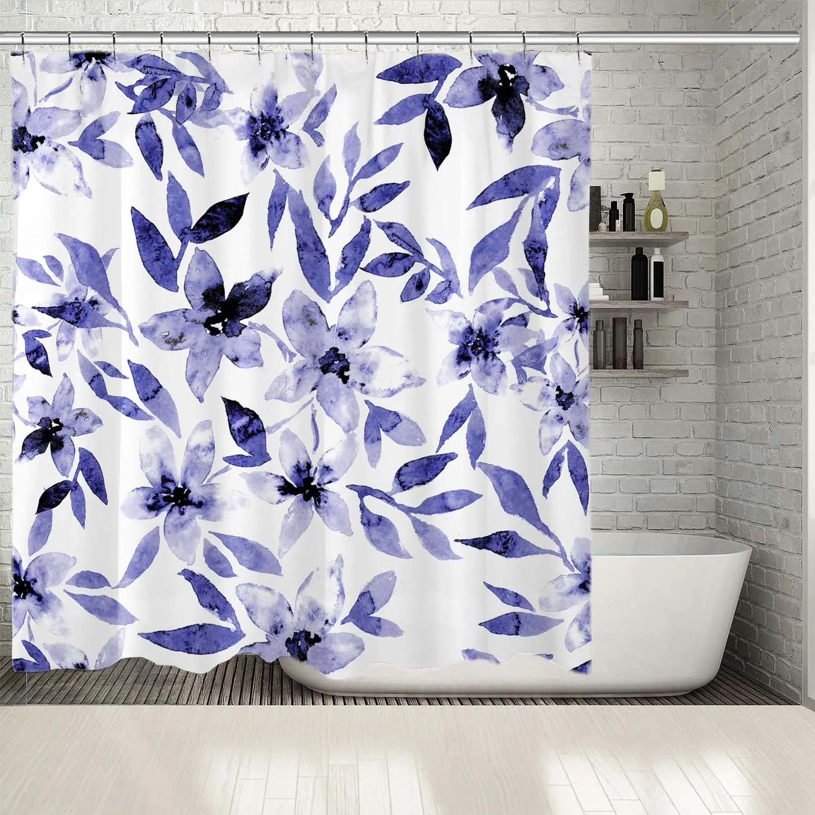 Занавеска для душа цветочный узор Акварельная живопись Летний сад Элегантный