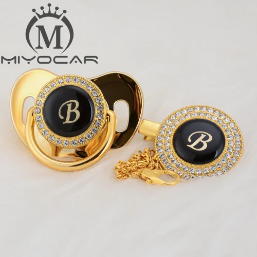 MIYOCAR, золотое, серебряное название, инициалы, Буква B, красивая, шикарная соска и соска, клипса, BPA бесплатно, пустышка, блестящая, уникальный дизайн, LB - Цвет: LB-8   6-18M