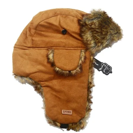 Unisex. Original Nubuck Leather Winter Hat with Pilot Fur. Hunting Fishing Ski Rain