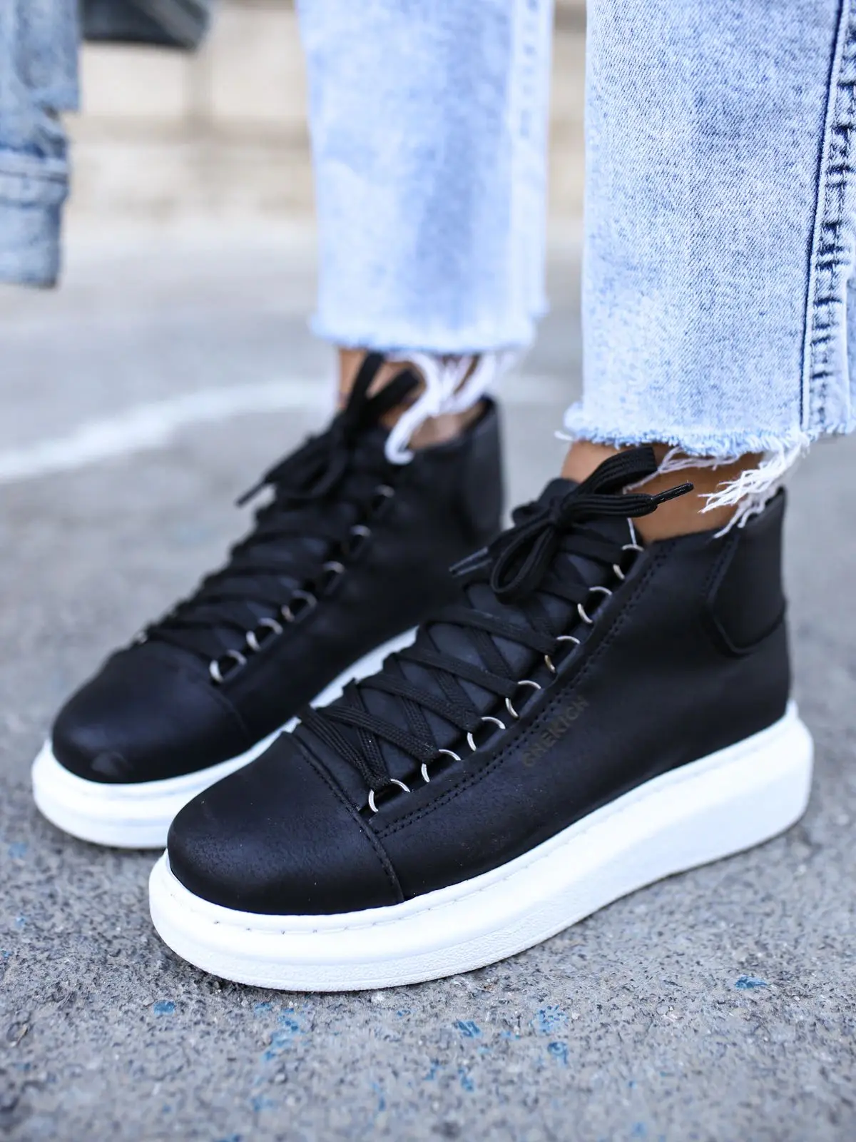 Chekich Women Shoes Black Color Lace-Up White Outsole Eco-Friendly Vegan Artificial Leather Girl Fashion Odorless Classic CH258