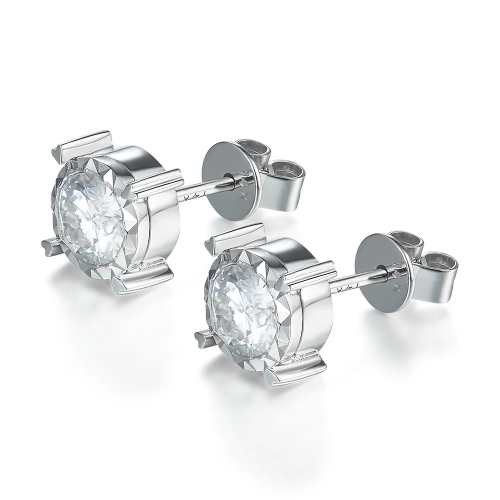 FlipGems Solid 14K 585 Белое золото 1CTW D E цвет Круглый Муассанит серьги-гвоздики с бриллиантами вечные и потрясающие серьги для женщин