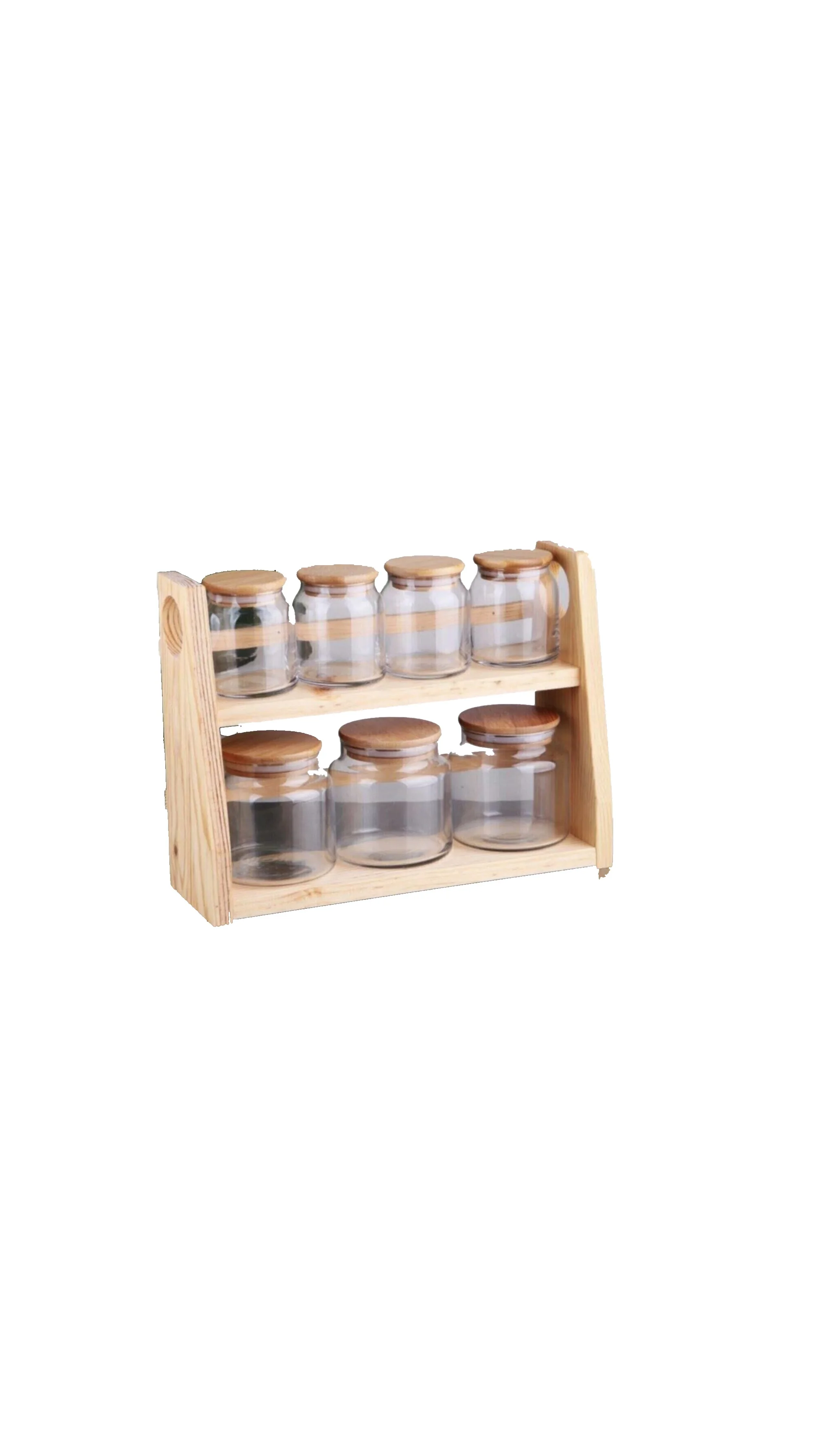 7 Pieces Wooden Stand Spice Set Glass Bottle Transparent Salt Pepper Jar Set Ornganizer Home Kitchen Storage Container Condiment