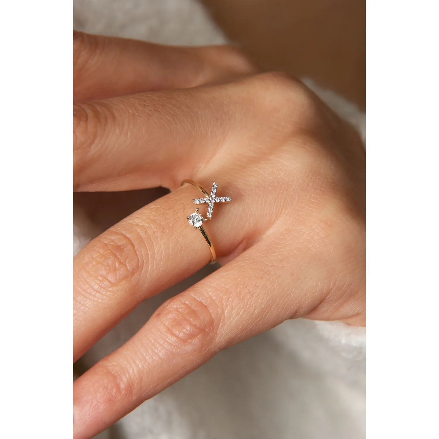 

Women's Stone Detailed X Letter Model Adjustable 925 Sterling Silver Ring Made Turkey Stylish Design HBCV00000HVQSS