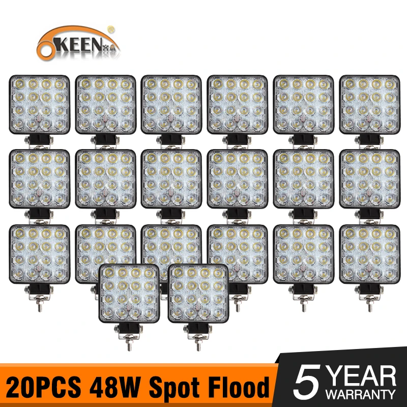 

OKEEN 20pcs 4inch 27W 48W Offroad Car 4WD Truck Tractor Boat Trailer 4x4 SUV ATV 24V 12V Spot Flood LED Light Bar LED Work Light