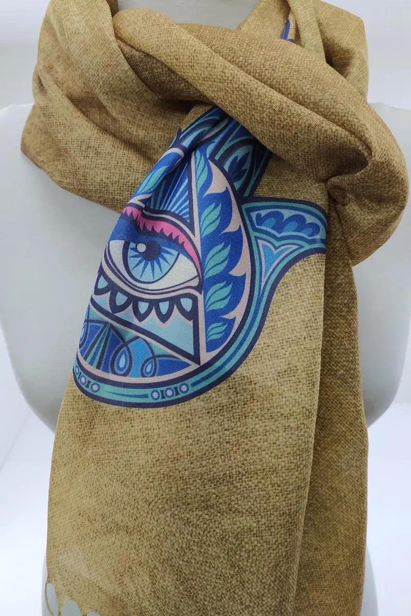 

Charm Eye in Hand Patterned Shawl 2021 Women Spring Models Tassel Neck Scarf Printed Soft Fabric Wrap Hot Sale Fast Delivery