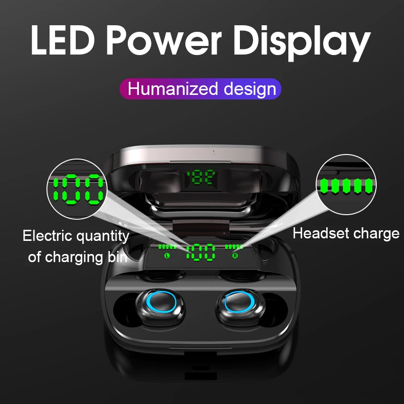 Bluetooth 5 0 Беспроводной наушники TWS светодиодный 2200 мА/ч Мощность банка спортивные