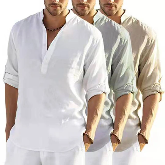 2022 New Men's Linen Long Sleeve Shirt Solid Color Casual Long Sleeve Cotton Linen Shirt Tops Size S-5XL Summer T-shirt men mens 1