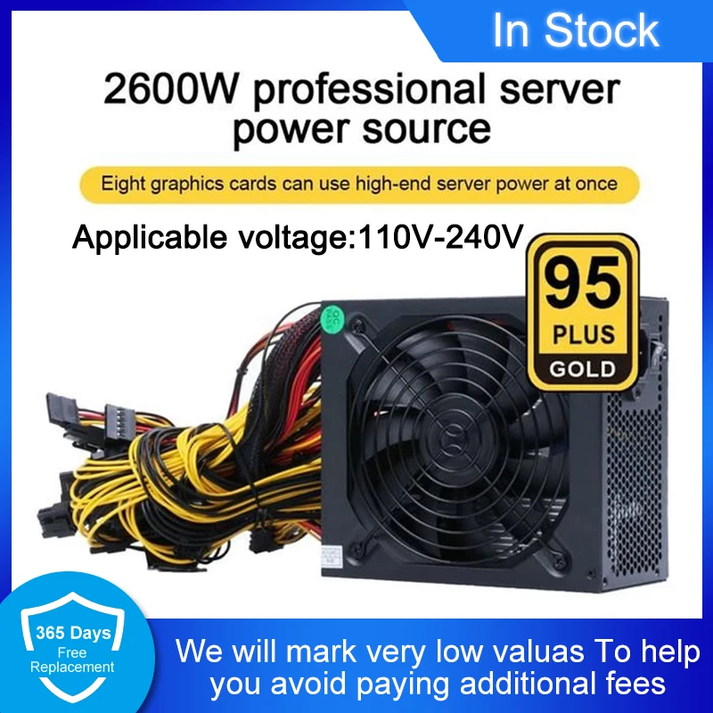 

2000W 2400W 2600W 110V-240V ATX ETH Mining Bitcoin Power Supply 95% Efficiency Support 8 Display Cards GPU for BTC Bitcoin Miner