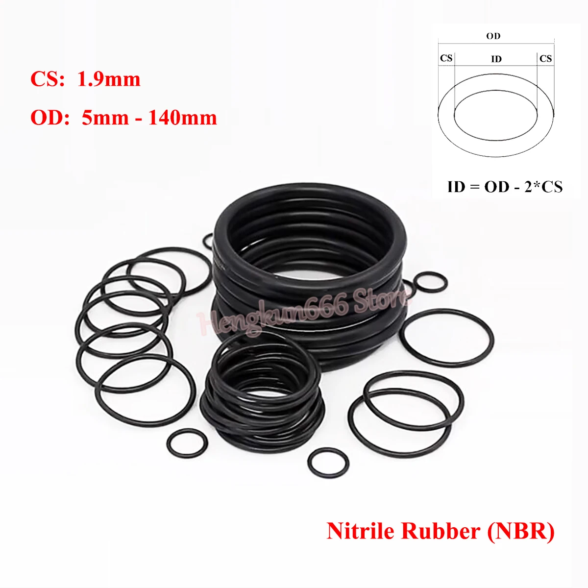 

10Pcs Black NBR O Ring Gasket CS 1.9mm OD 5mm-140mm NBR Automobile Nitrile Rubber O-Rings Spacer Oil Resistance Sealing Washer