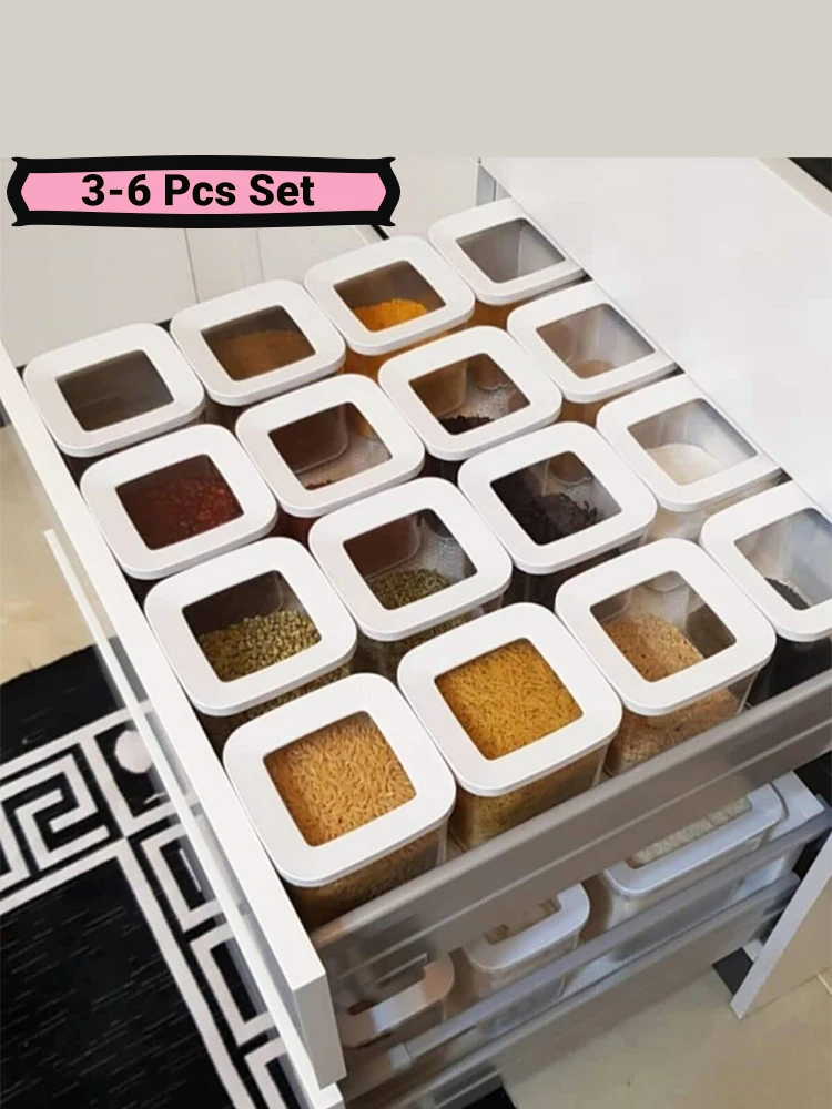 3/6 шт. Прозрачный квадратный контейнер для хранения Коробка пищевых продуктов