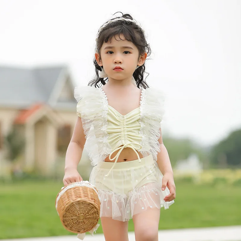 Купальник для девочек кружевной купальник с жемчужинами и блестками малышей из