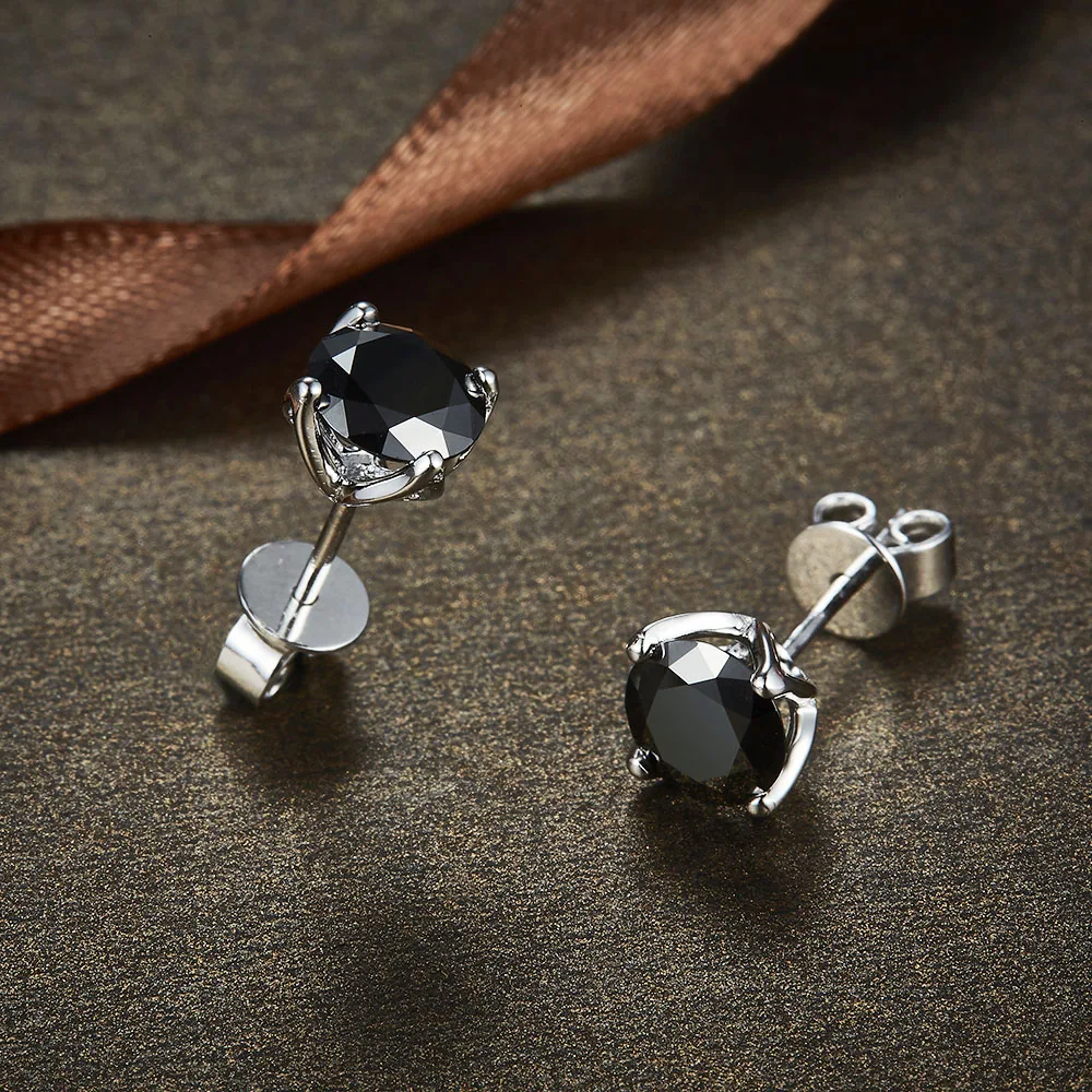 Cttw 2 0 черные круглые серьги гвоздики с муассанитом серебро 925 пробы для женщин