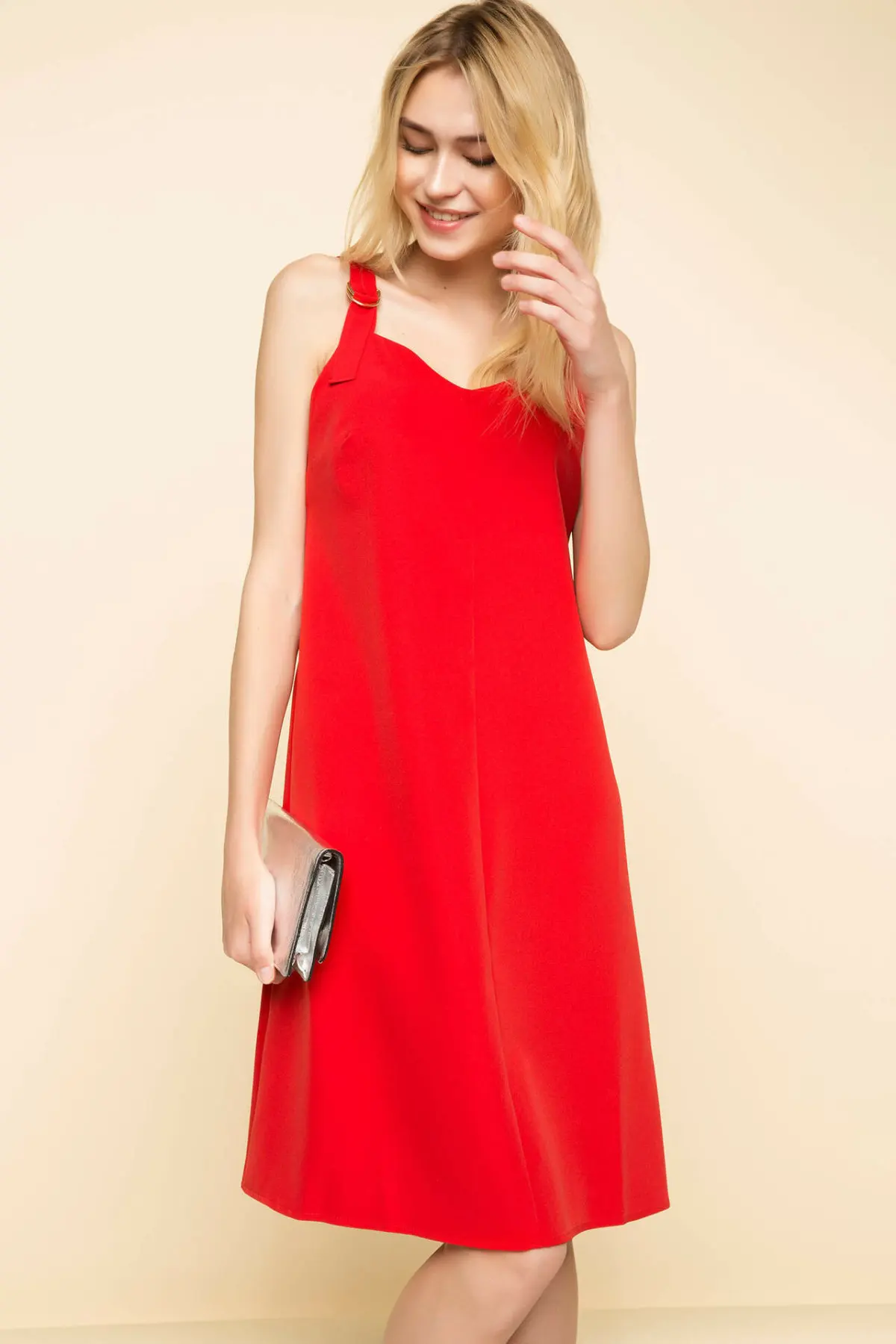 Женское плетеное платье на бретельках DeFacto элегантное Плиссированное длинное с v