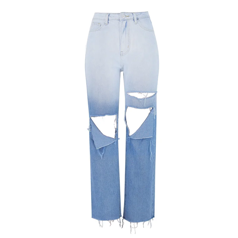 

NEW Chic Fashion Ripped Hole Wide Leg Jeans Women High Waist Zipper Fly Denim Pants Female Trousers Mujer y2k Women's Pants J023