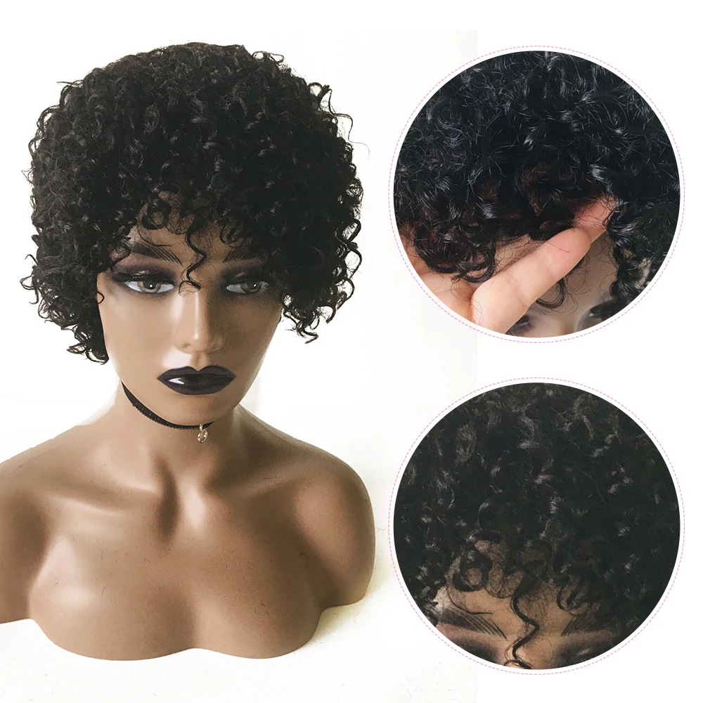 

Bestsojoy afro kinky wig human hair wig for Women's wigs Jet black machine made HD lace wig free shipping