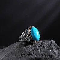 elegant design 925 sterling silver oval turquoise stone mens ring side micro zircon ottoman jewelery gift for him accessory