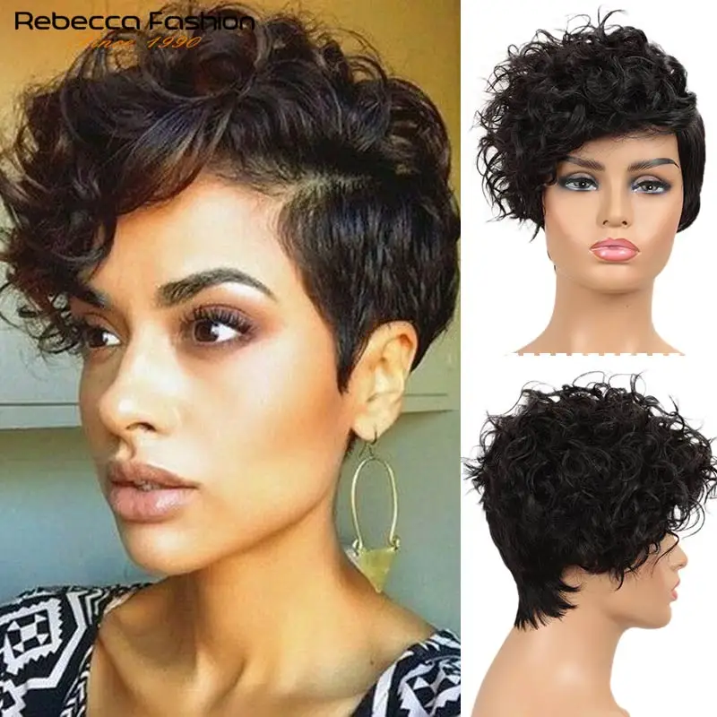 Rebecca волнистые короткие кудрявые парики для женщин вьющиеся бразильские