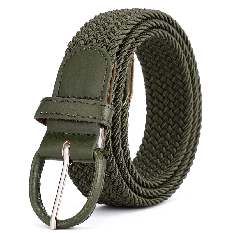 

Canvas Waist Belts Braided Woven Elastic Leather Belt with Metal Buckle Stretch Strap Casual Women Men Fashion Accessories 105cm
