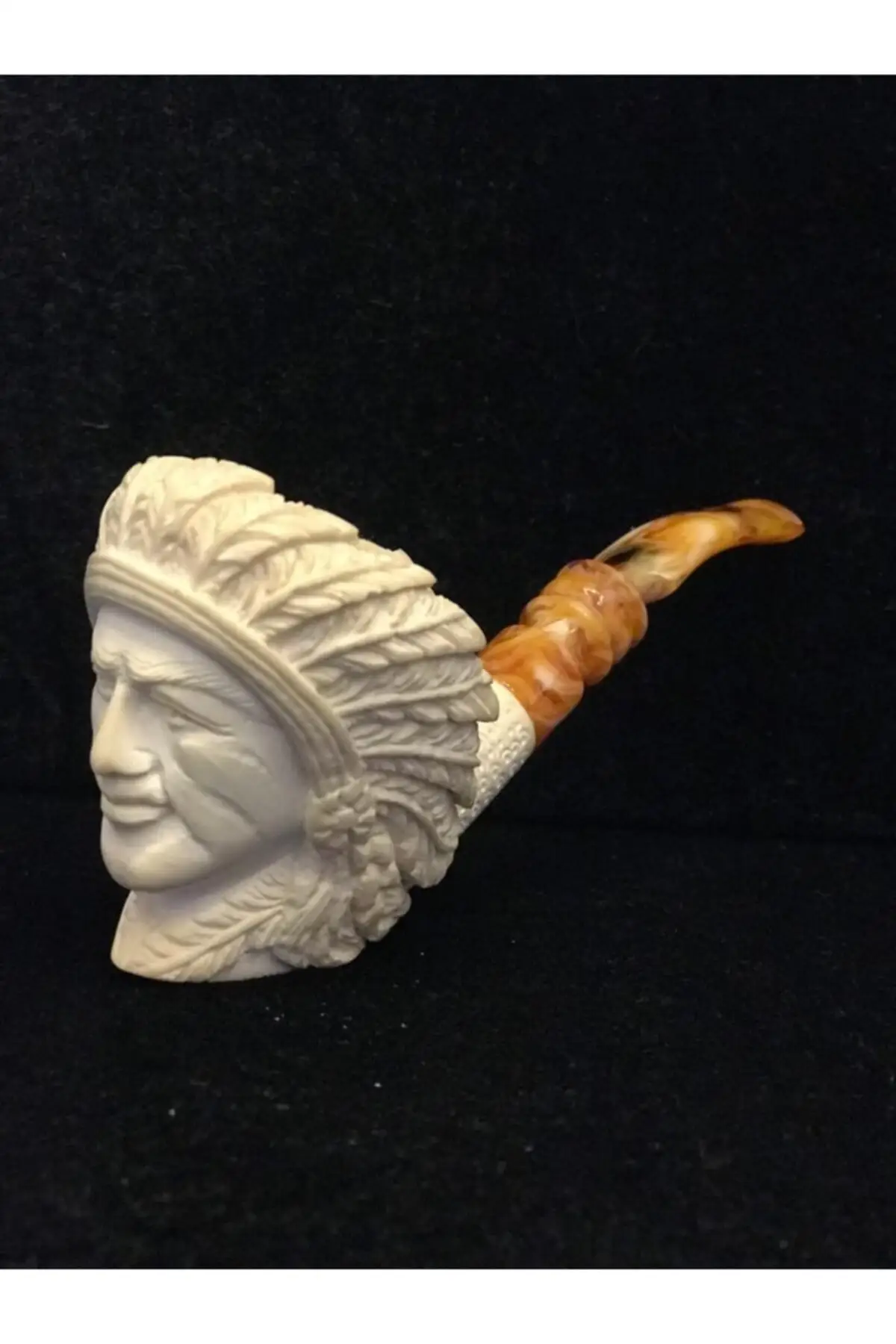 

Real Hand Carved Meerschaum Custom Made Native American Head Traditional And Authentic High Quality Hand Work