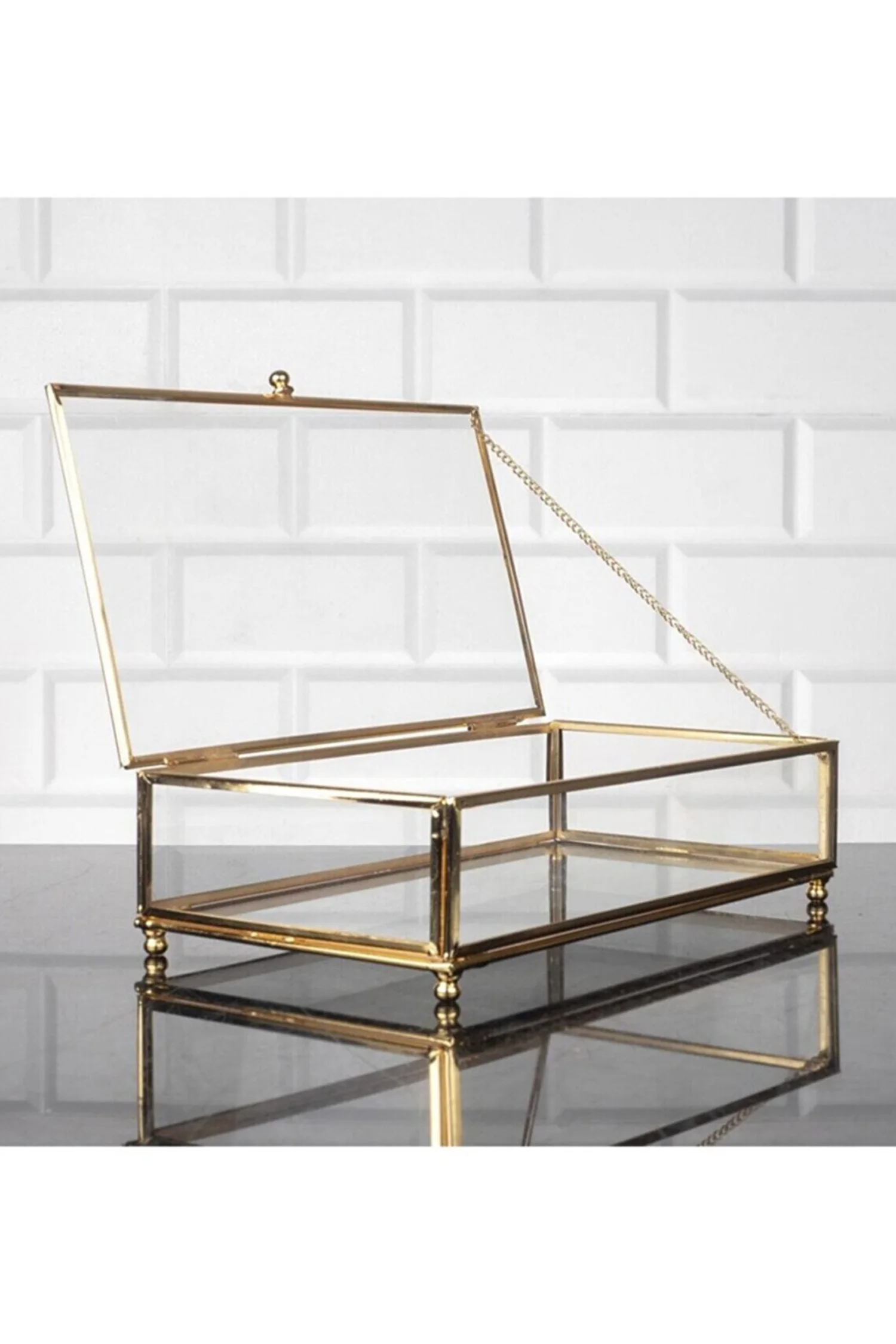 

Decorative Glass Jewelry Storage Box Gold Rectangle 25x14 cm