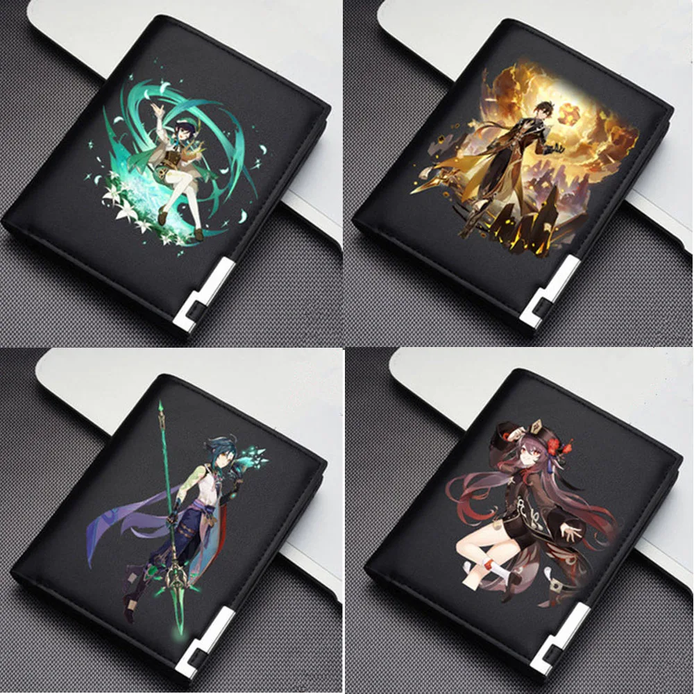 

Anime Folding Wallet Genshin Impact Klee Keqing Xiao Cosplay PU Leather Casual Student Coin Purse Men Women Game Short Notecase