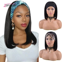short bob headband human hair wig for black women headband wigs remy human hair 180 density glueless machine made scarf wigs