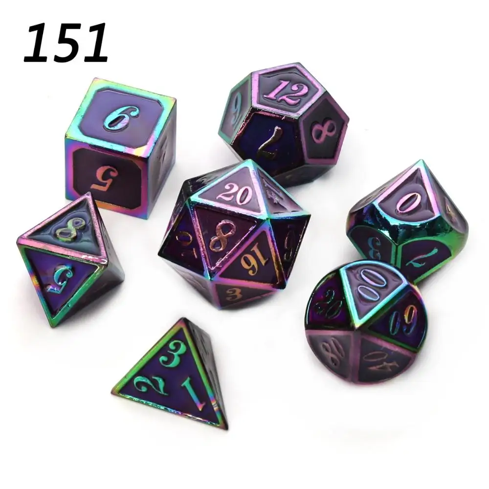 151 Chengshuo игральные кости DND Металл РГП набор многогранных подземелья и дракон черный настольные игры цинковый сплав зеленый цифровой d& d кубики шаблон d6 - Цвет: 151