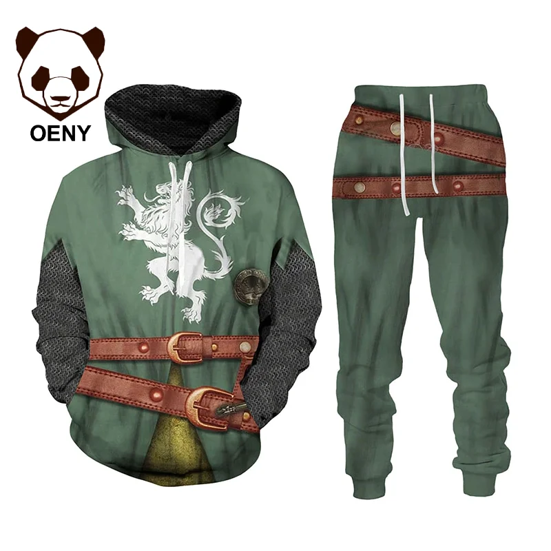 

Мужской осенний комплект из 2 предметов, толстовка с капюшоном и пуловер с длинным рукавом и 3D-принтом В рыцарском стиле