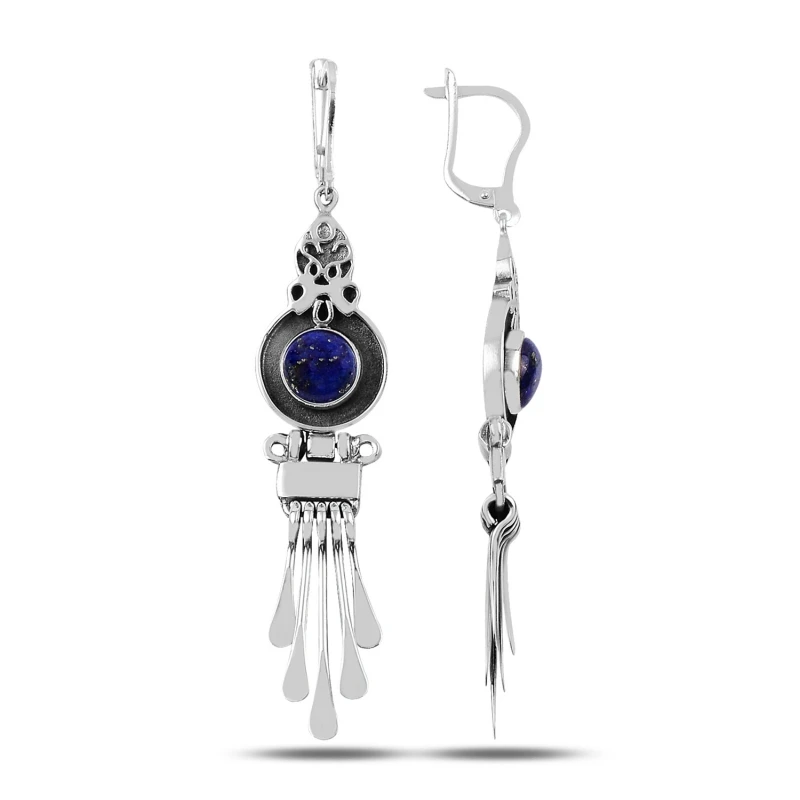 

Silver 925 Sterling Lapis Lazuli Gemstone and Shaking Hand Handwork Earrings