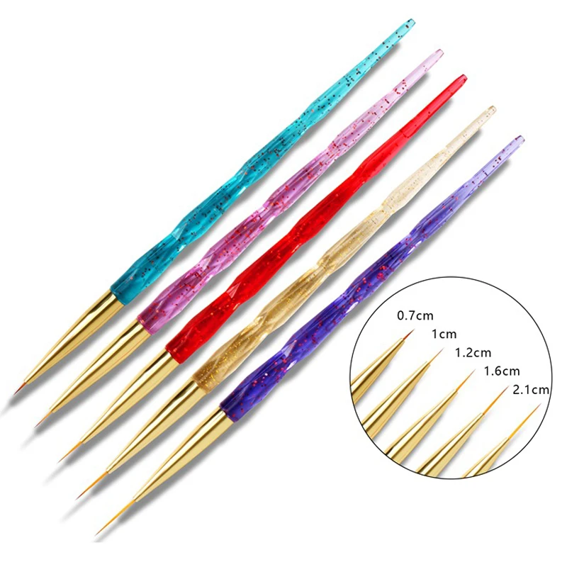 

5PCS/set Acrylic Brush Handle Nail Set Painting Thin Liner Pen Nylon Hair Brush Stripes Handle Manicure Tools DIY Drawing Paint