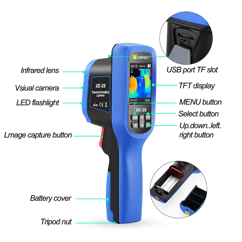 Портативная тепловизионная камера с разрешением 3000 пикселей цифровой дисплей