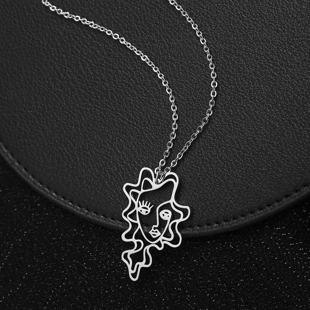 

Charm Abstract Face Pendant Necklace Hollow Picasso Face Perm Girl Stainless Steel Jewelry YP8760
