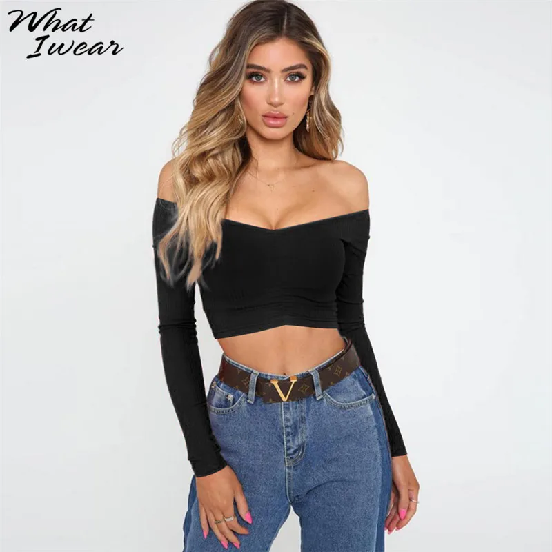 Футболка женская с открытыми плечами пикантная Элегантная трикотажная модная