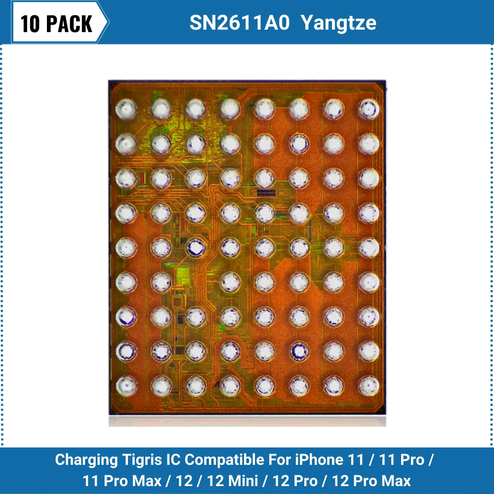 

10 шт., зарядные устройства Tigris IC, совместимые с iPhone 11 11 Pro 11 Pro Max 12 12 Mini / 12 Pro / 12 Pro Max (SN2611A0) (Yangtze)