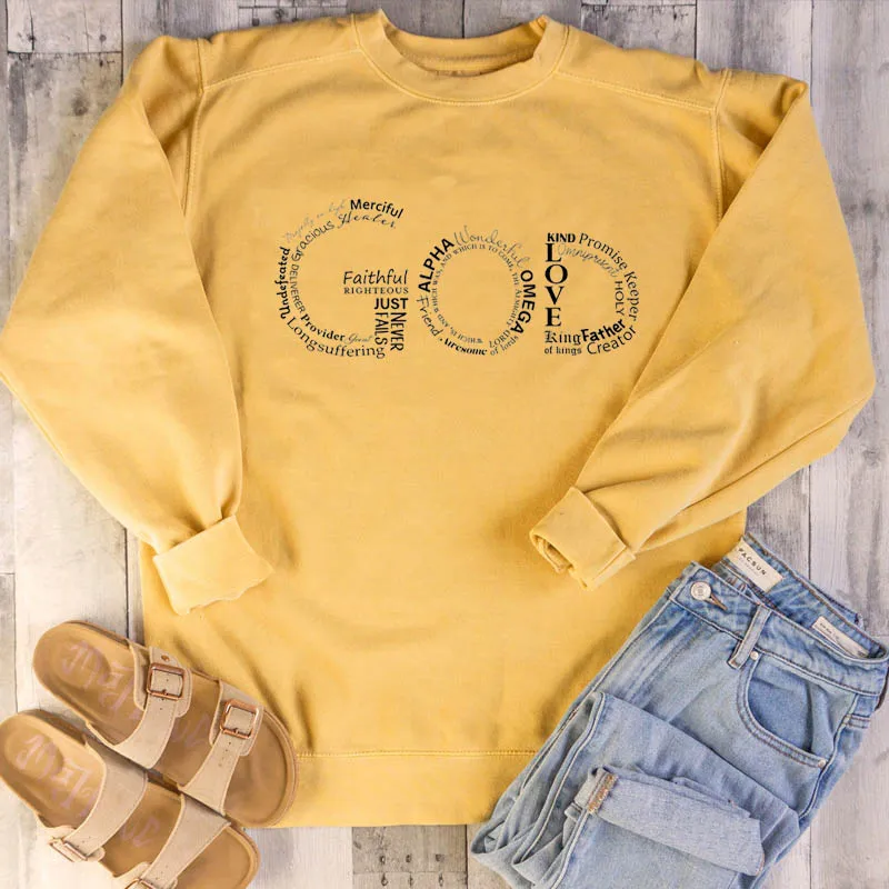 

Some of the Words that describe God, Christian sweartshirt pure cotton casual hipster quote pullovers youngs religion gift tops