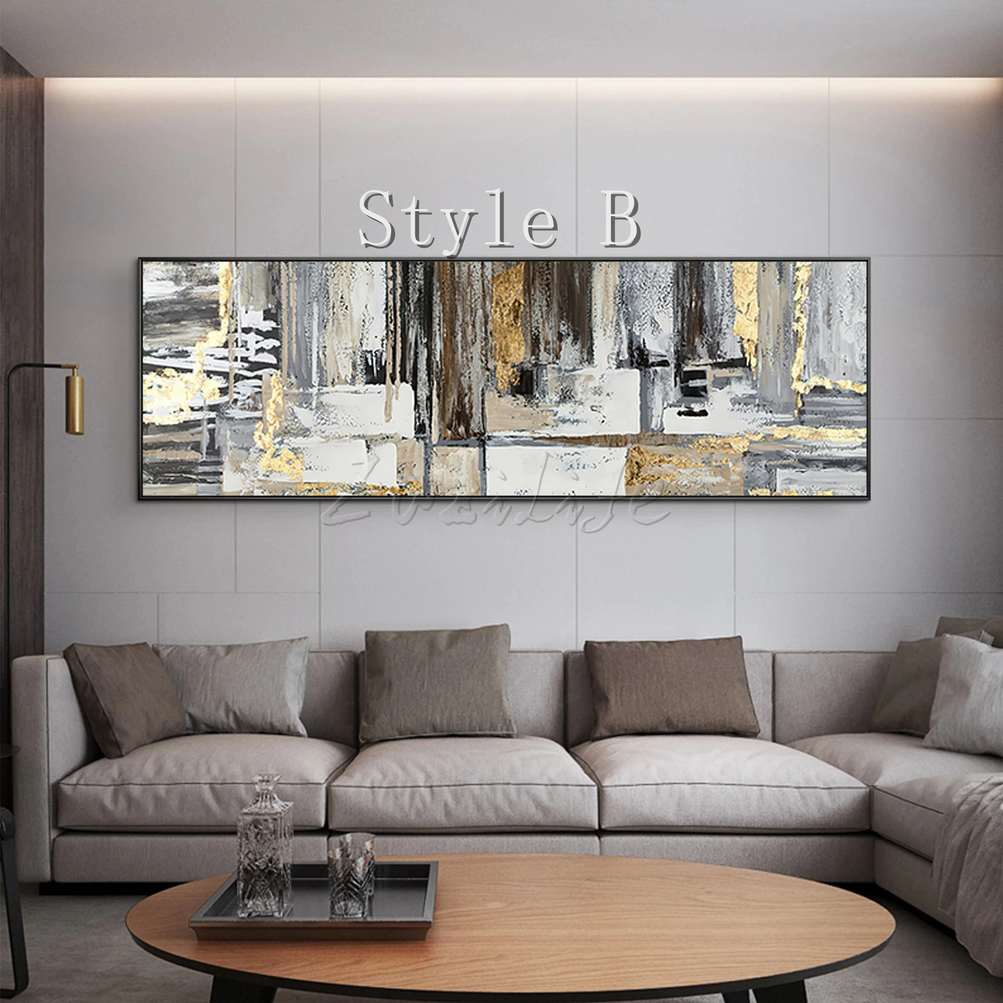 Современная Абстрактная Акриловая картина с золотыми листьями на холсте