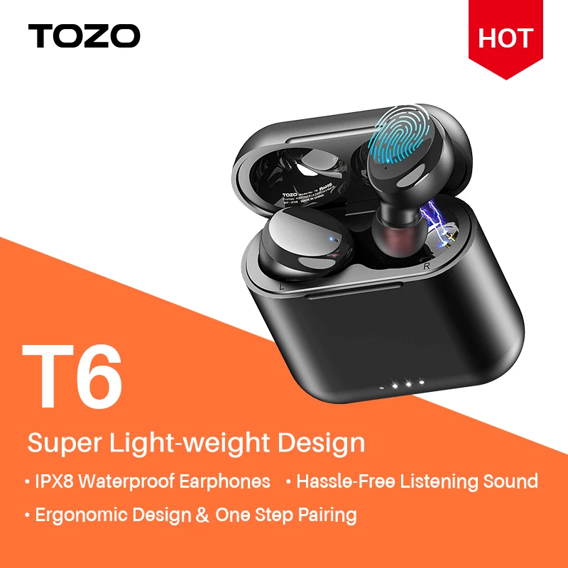 TOZO T6 Bluetooth наушники беспроводные мощный глубокий звук с удобным ношением 30H время