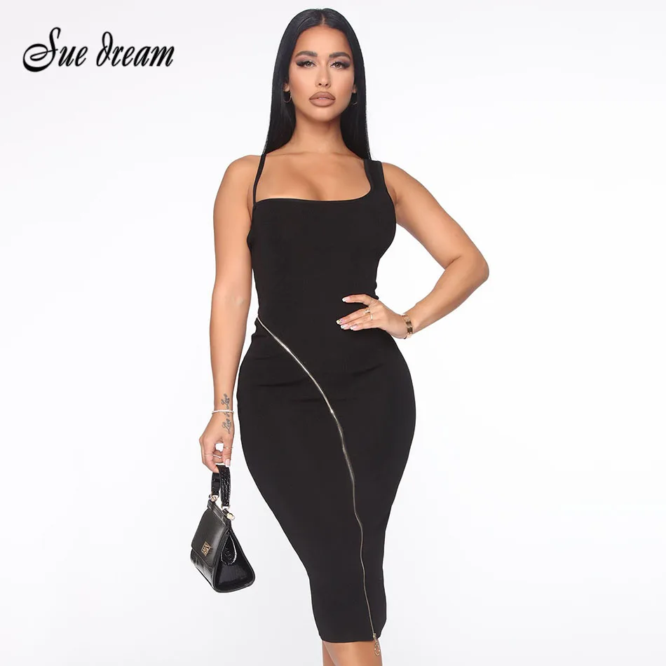 

2021 Summer new style Free Shippin New Women Bandage Dress Square Neck Sleeveless Sexy Dress Zipper Split Party Dress Vestido