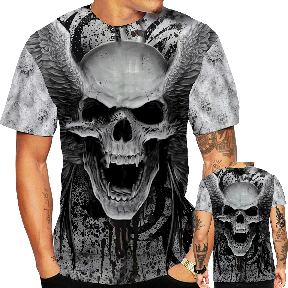 Футболка мужская с принтом черепа повседневный тренировочный костюм коротким