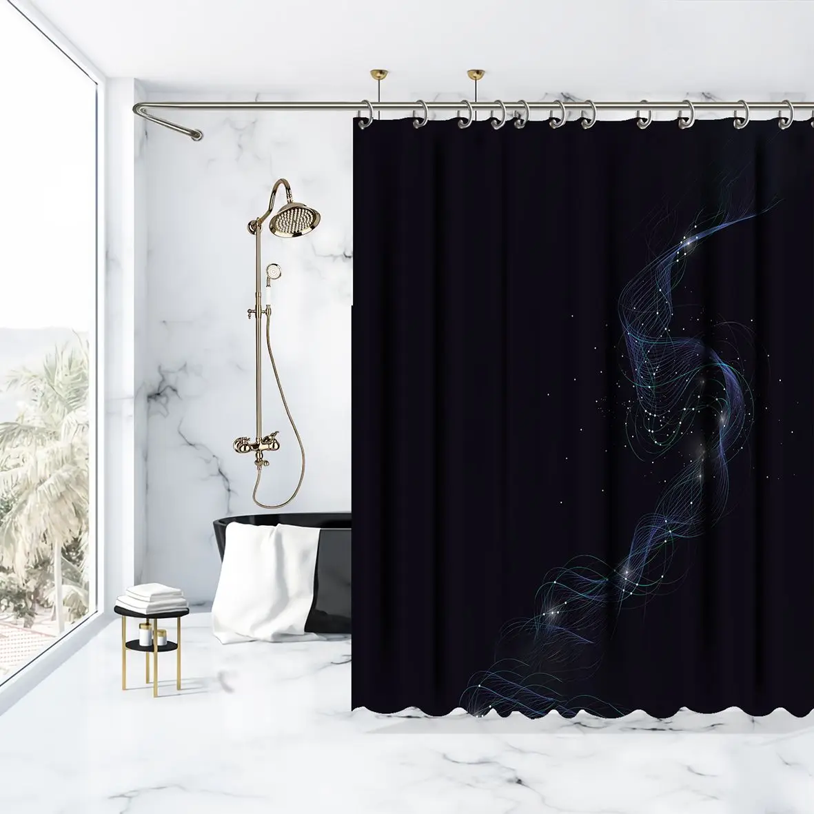 Занавески для душа абстрактные соединяющие точки и линии технологии наука