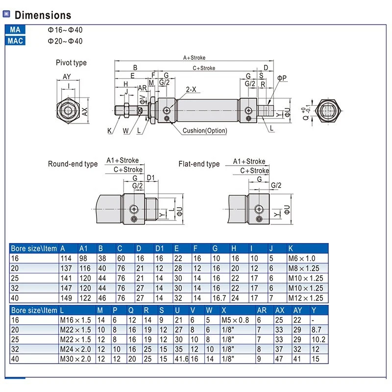 Пневматический мини-цилиндр серии MA25 диаметр хода 25-500 мм пневматический поршень