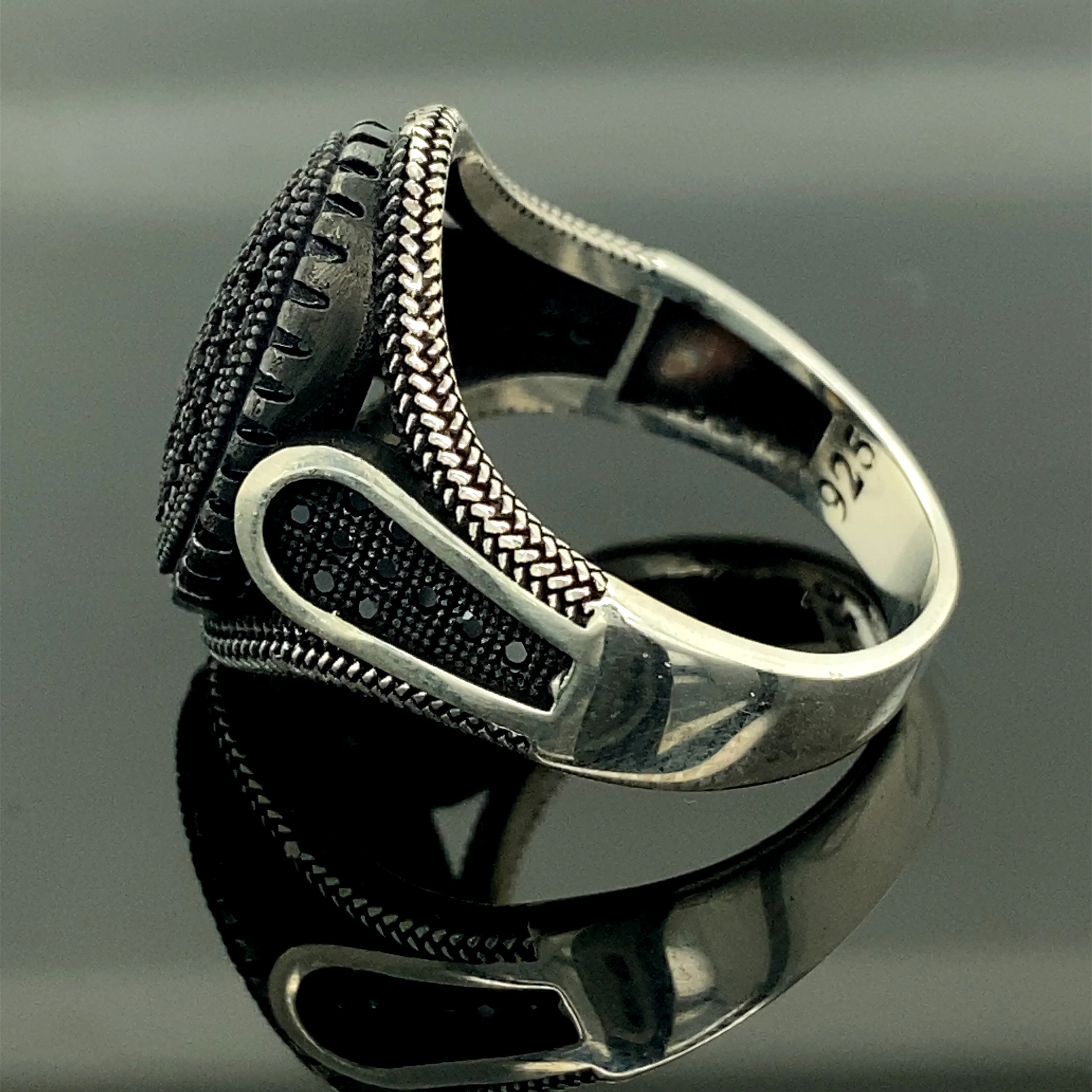 925k Silver Black Stone Men Ring, Ottoman Jewelry, Turkish Style Handmade Ring