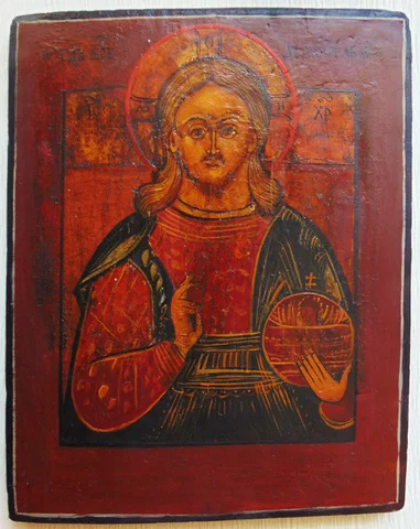 Вседержитель. Дерево, масляные краски. Размер 19х24 см. Российская империя, конец 19-начало 20 в. С