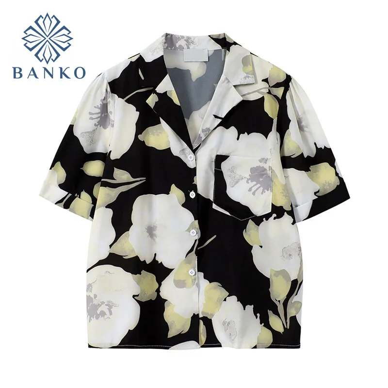 

2021 летние модные рубашки с фотографией, женские блузки 2021, повседневные женские рубашки в пляжном стиле с отложным воротником и коротким ру...