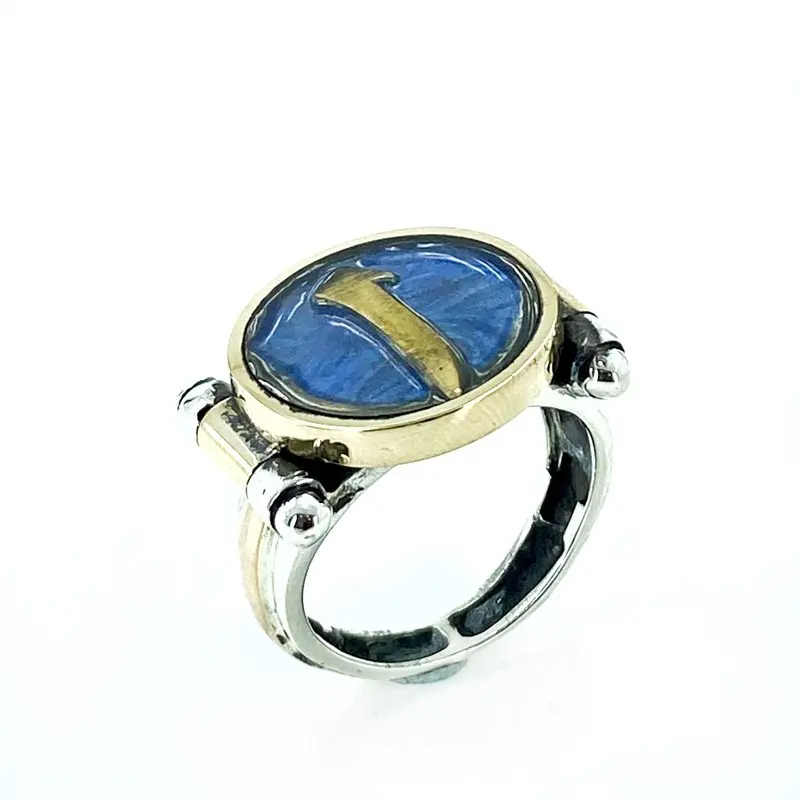 

Aleph Letter Blue Cabochons Hand Production 925 Silver Men 'S Ring