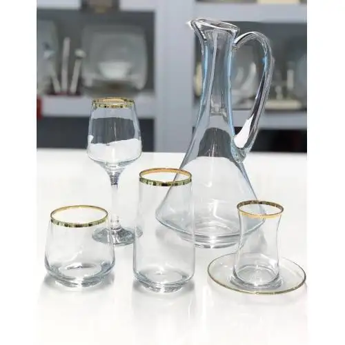 

WONDERFULLL AMAZİNG31 Pieces Gold Glass Footed Goblet Pitcher Soft Drink Tea Glass Set Dowry Set FREE SHİPPİNG