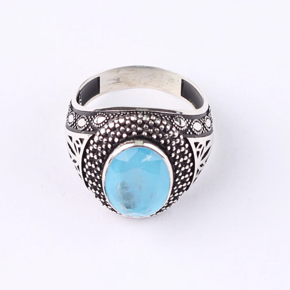 

Handmade Mens Silver Blue Paraiba Tourmaline Ring, Man 925 Silver Ring, Silver Handmade Oval Paraiba Ring