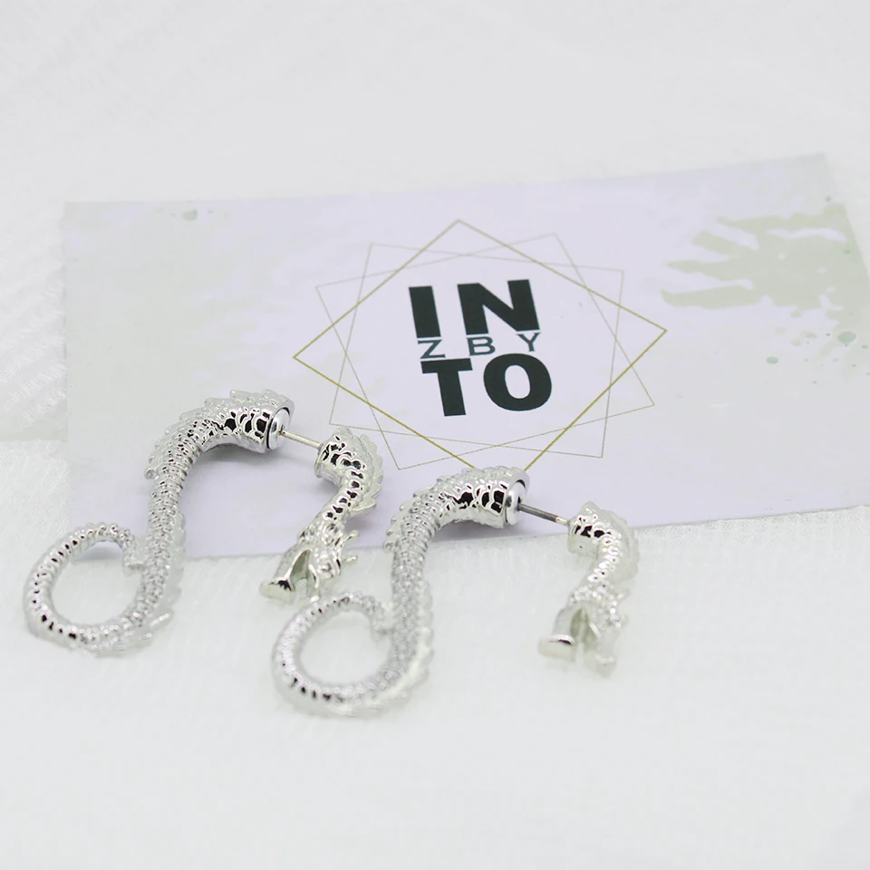 Модные ювелирные изделия INTO.ZBY серьги гвоздики с драконом белого и золотого цвета