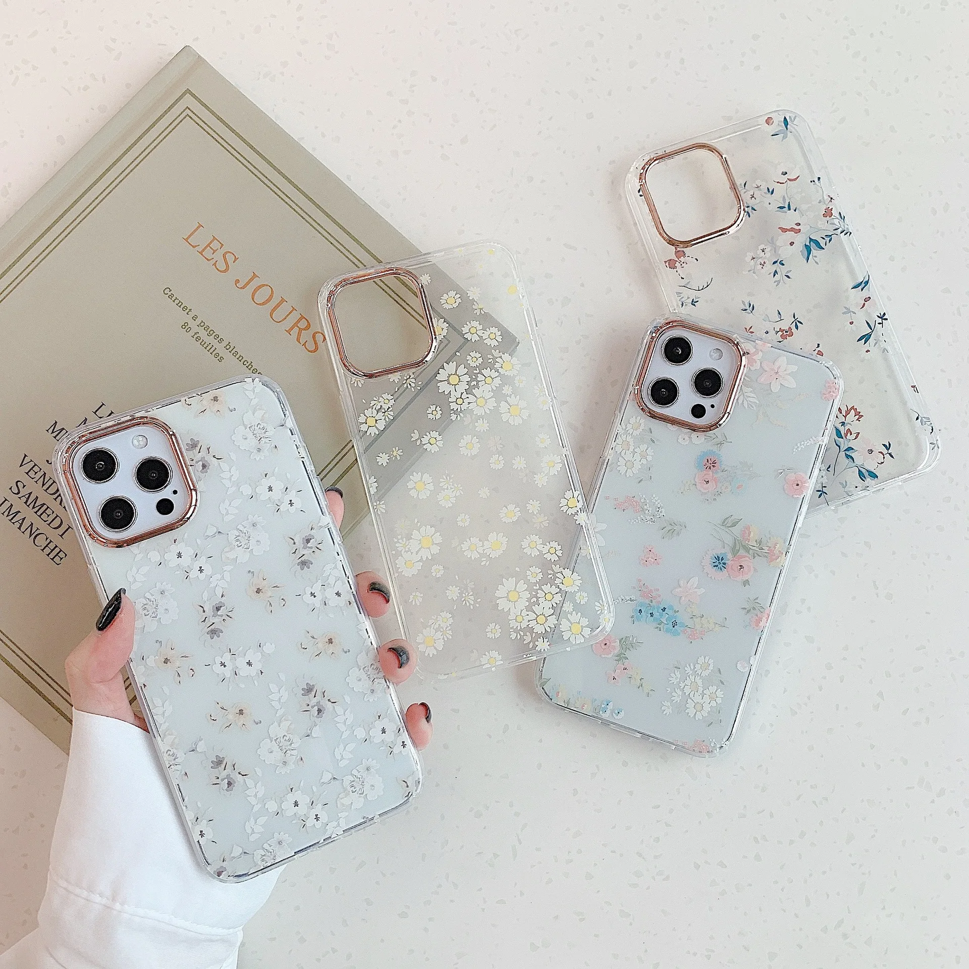 

Fresh Style Small Flowers Phone Cases for iPhone 13 12 11 Pro Max MiniClear Glitter Shockproof Soft Cover For iphone XS XR 7 8